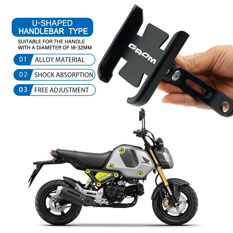 Мотоциклетный держатель для телефона 360° ° Вращающийся кронштейн из алюминиевого сплава, крепление на руль для Honda Grom 125 MSX125 Grom Scrambler Concept SP Мотоциклетный держатель для телефона 360° ° Вращающийся кронштейн из алюминиевого сплава, крепление на руль для Honda Grom 125 MSX125 Grom Scrambler Concept SP