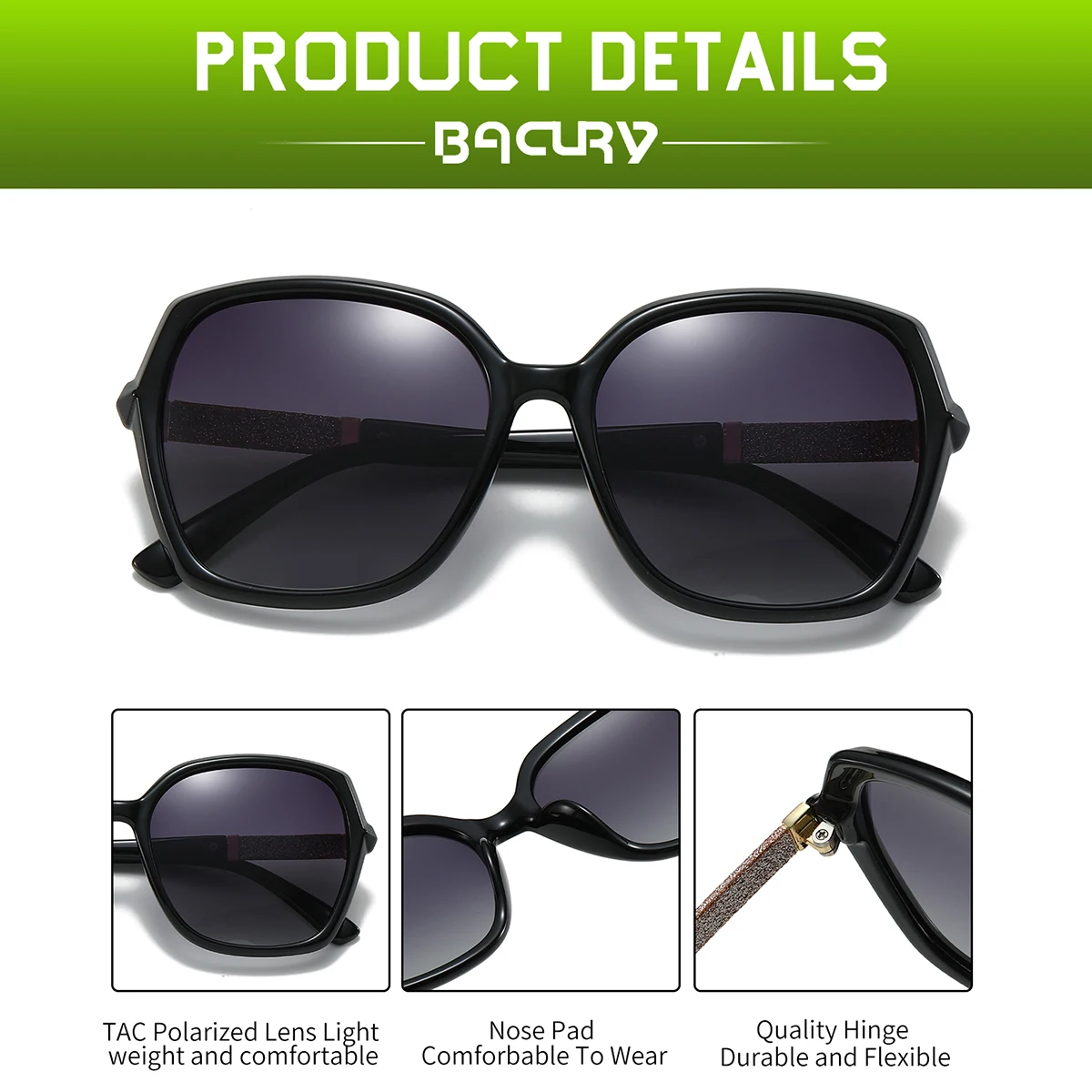 BACURY 1PCS Fashionable Trendy Women Polarized Sunglasses Large Frame Comfortable Wearing Walking Traveling Driving Men Glasses