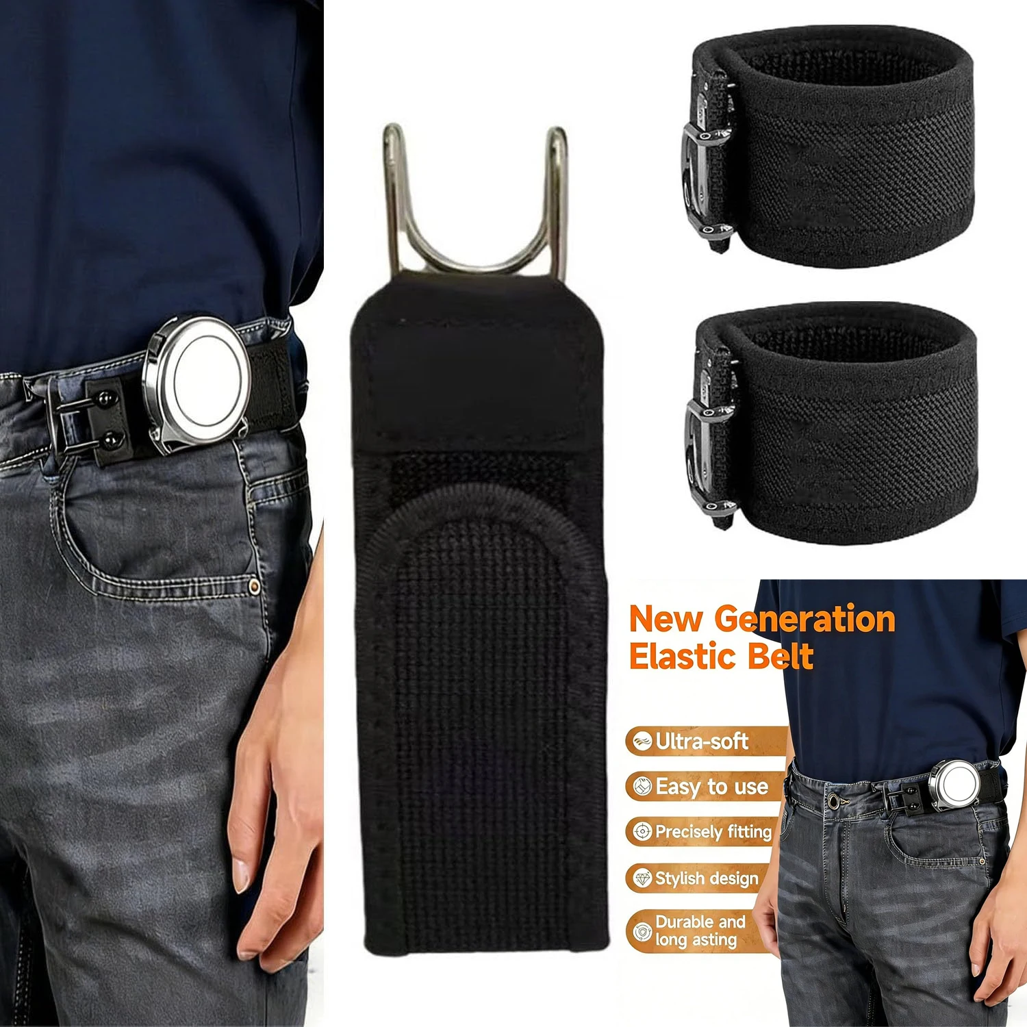 Magic Tape Waist Buckle Unisex Adjustable Lazy Belt Iron Hook Style Convenient Elastic Stretchable Waistband