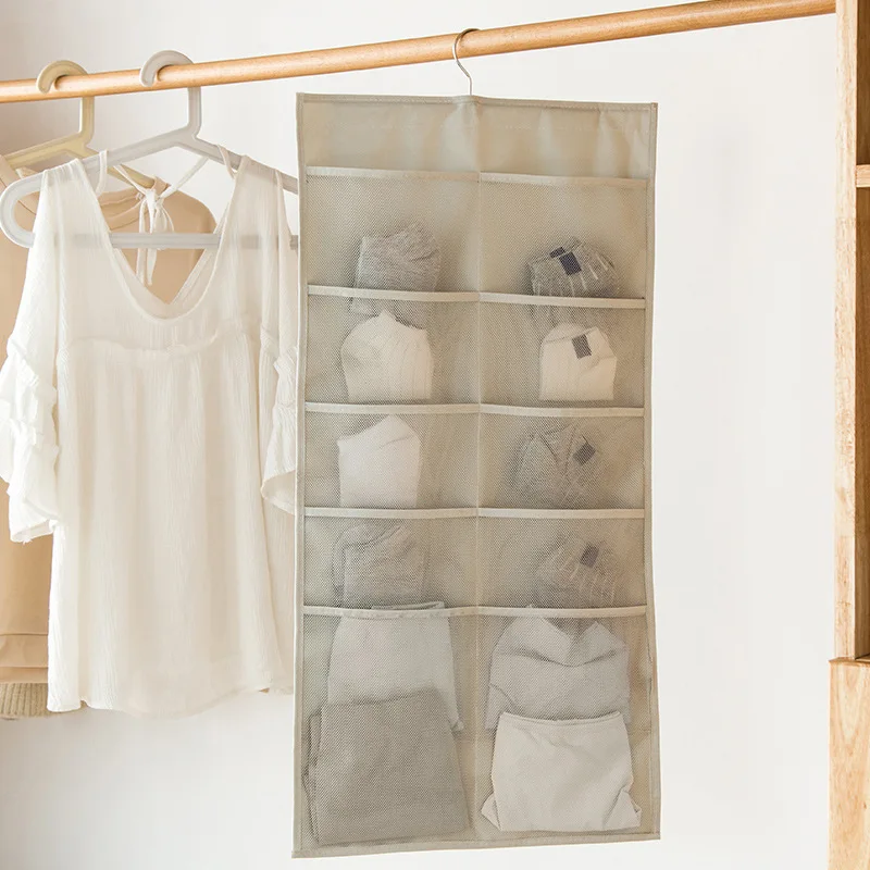 Hook Folding Underwear Socks Storage Bag Double Sided 5/10/12/18 Grids Multifunction Clear Hanging Bra Clother Organizer Hanger