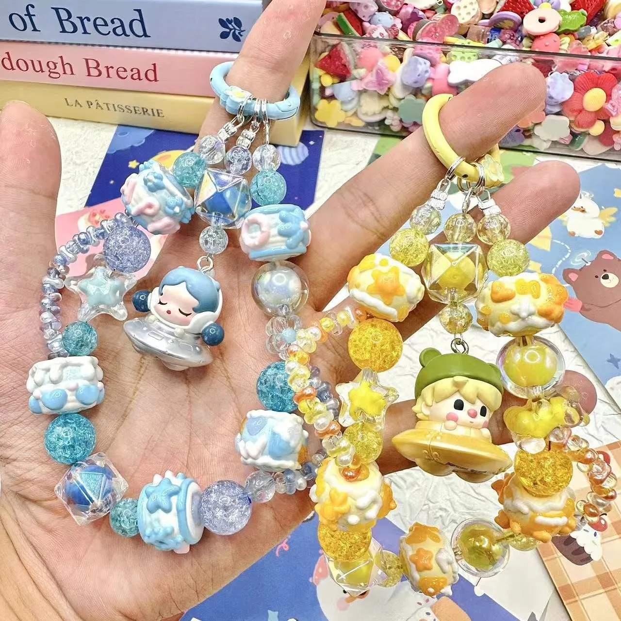 

Cute Cartoon BUBBLE MART Hand-drawn Beaded Phone Chain Keychain Bag Pendant Hanging Rope