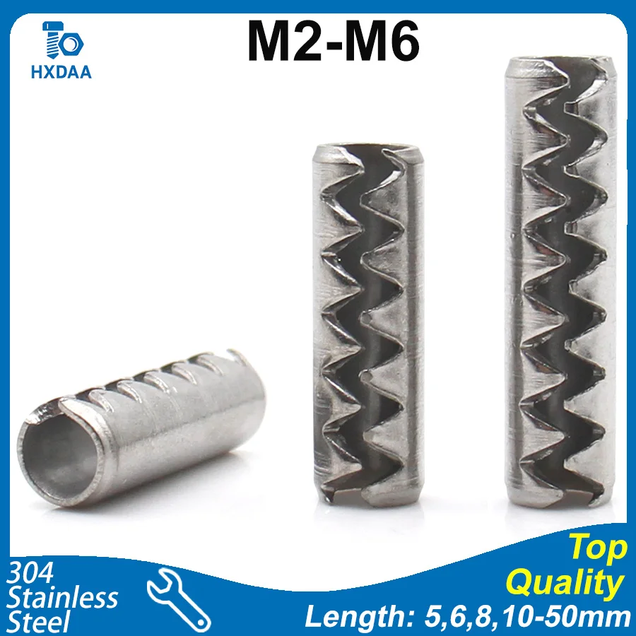 20-50pcs M2 M2.5 M3 M4 M5 M6 304 Stainless Steel Serrated Spring Pins Roll Hollow Dowel Pin