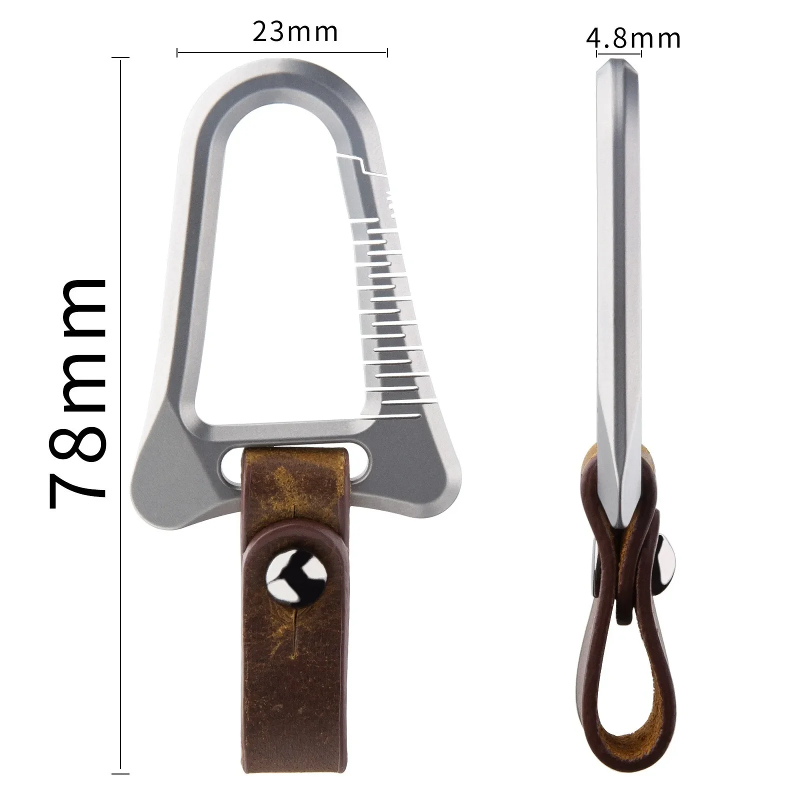 FEGVE Titanium Alloy + Leather Carabiner Hanging Buckle Car Keychain Key Belt Waist