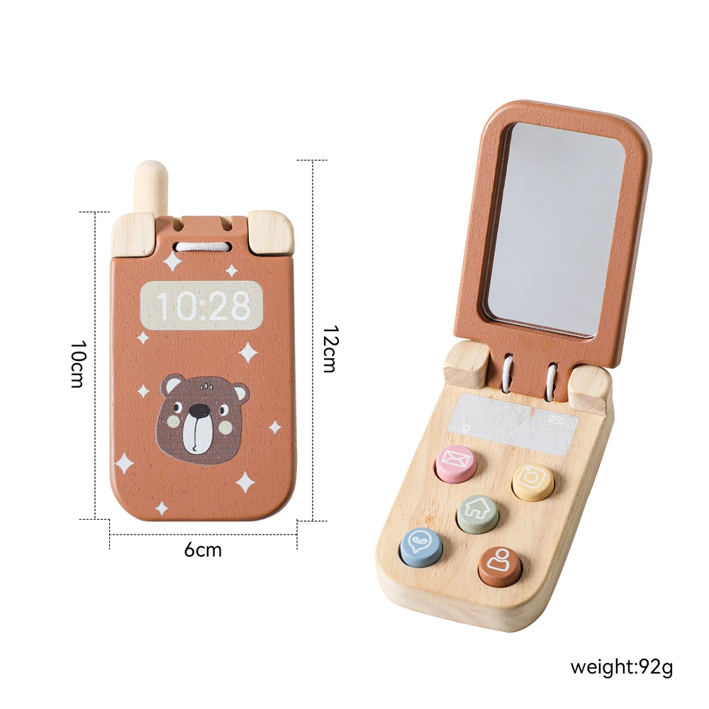 Baby Wooden Bear Phone Teether Toy Telephone Sleeping Pacifier Teething Flip Simulation Phone Toys Early Educational Toy Gifts