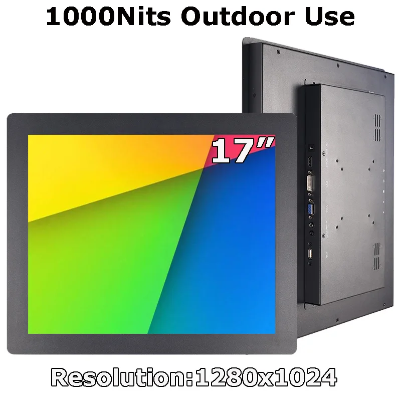 1000 Nits Panel Mount 17 Inch 1280x1024 Embedded Industrial Touch Screen Monitor With VGA HDMI USB Interface