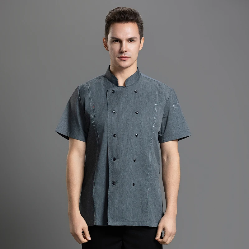 ชุดเครื่องแบบพ่อครัวโรงอาหารเสื้อโค้ทสำหรับผู้ชายเสื้อพนักงานโรงแรมบริการจัดเลี้ยงร้านอาหารแจ็คเก็ตทำอาหารเสื้อทำงานเบเกอรี่