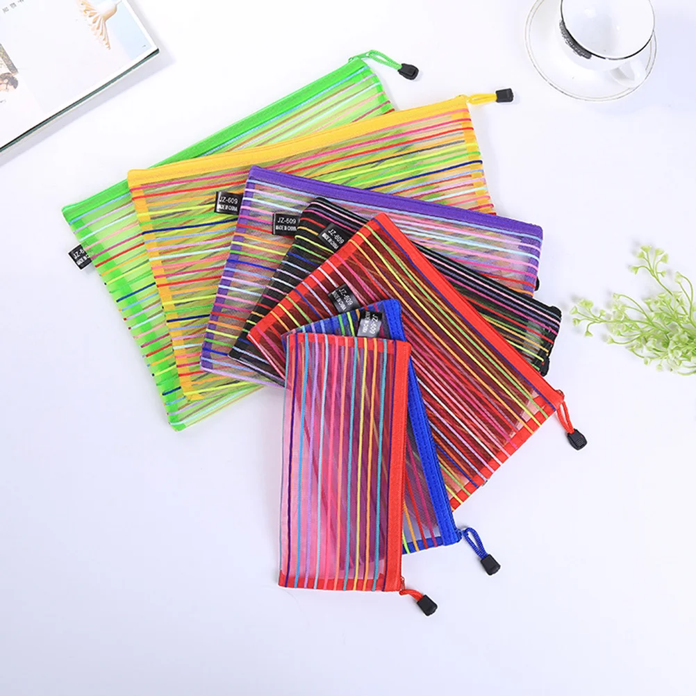 3Pcs Colorful File Pockets Nylon Mesh Zipper File Storage Bags Documents Organizer Pouch