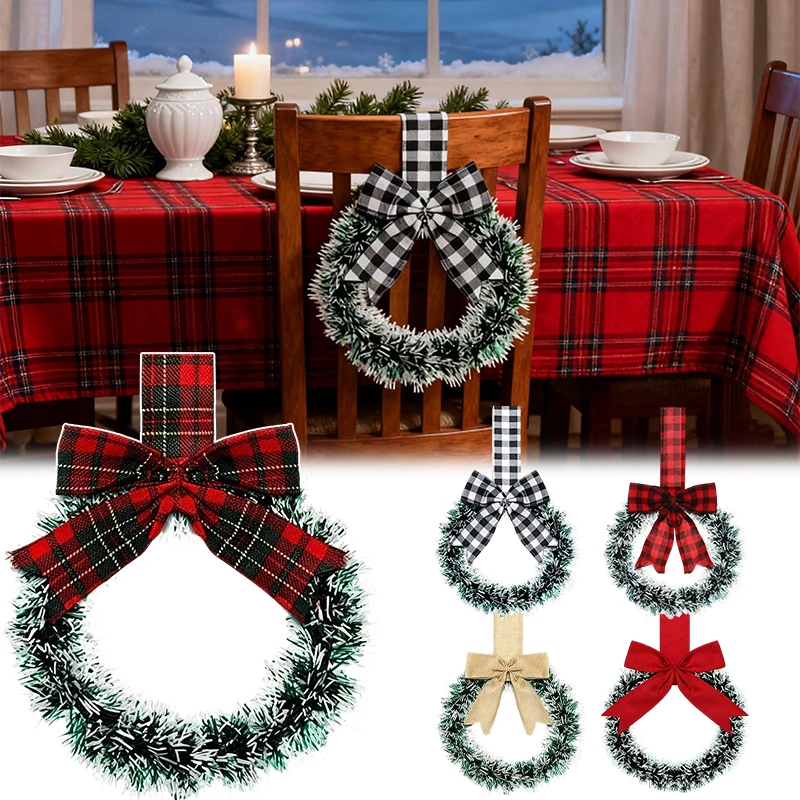 

1/2/4/6/12PCS Mini Christmas Wreath with Red Grid Bow for Kitchen Cabinet Door Window Holiday Home Christmas Tree Decorations