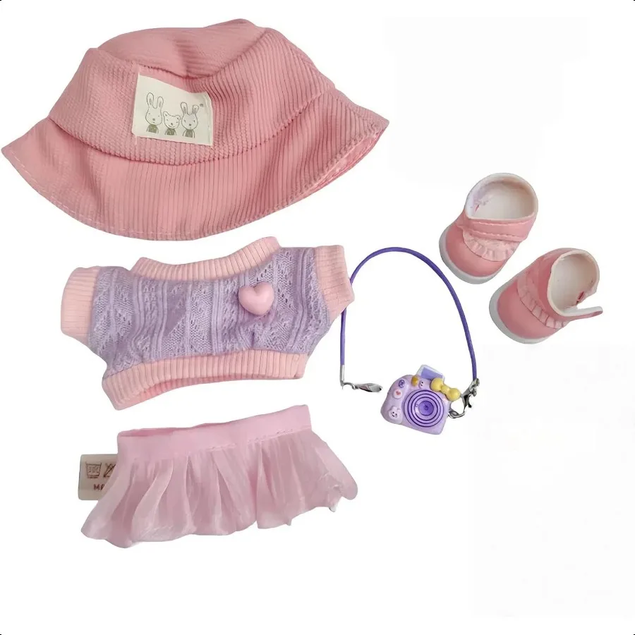

17cm Doll Clothes Set Doll Not Included Stylish Kawaii Pink Outfit Set 5 Pieces Chic Fashion with Stylish Accories for Mini Dol