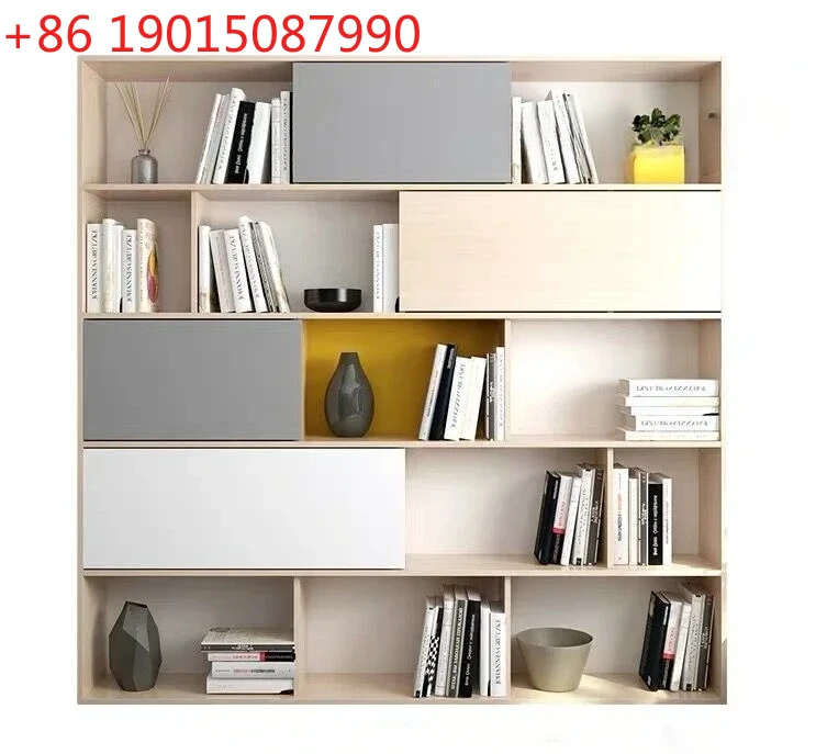 

Книжный шкаф из массива дерева в скандинавском кремовом стиле, современная простая полка