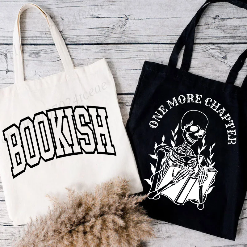 

One More Chapter Book Lover Череп Новая повседневная сумка-тоут Большая сумка на плечо Холщовая сумка Простые модные сумки-мессенджеры для школьниц