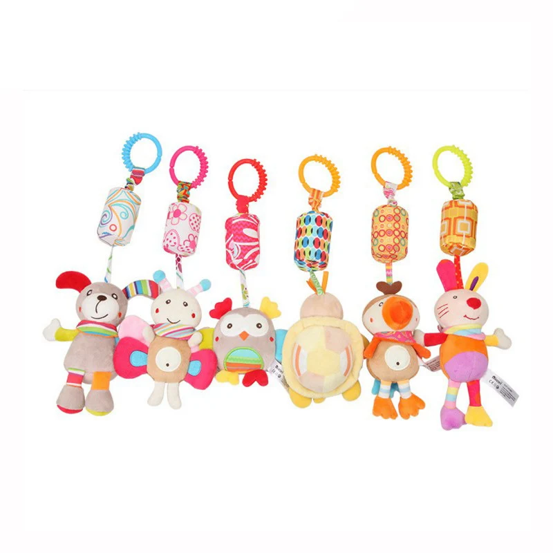 Hochets suspendus sensoriels pour bébé, jouet d'apprentissage doux, animaux en peluche, poussette, lit de voiture pour bébé, berceau avec anneau de dentition pour bébés et tout-petits