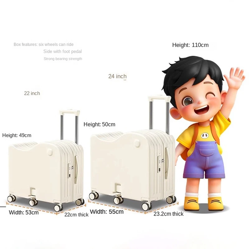 Kids Suitcase Carry-on Cartoon Lightweight Luggage Can Sit 22/24 Inch Children's Suitcase Travel Luggage 6 Wheels Trolley Case