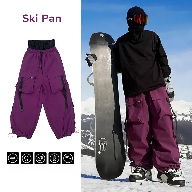 multi-pocket-waterproof-ski-pants-unisex-violet-american-heavy-duty-snowboard-pants-trendy-windproof-thermal-snow-wear