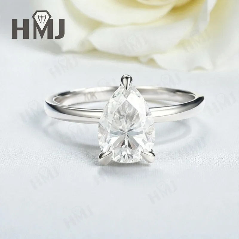 Moissanite Ring with 2CT D Color VVS1 Pear Moissanite S925 10k 14k 18k Plated White Yellow Rose Gold Daily Charm Party Jewely