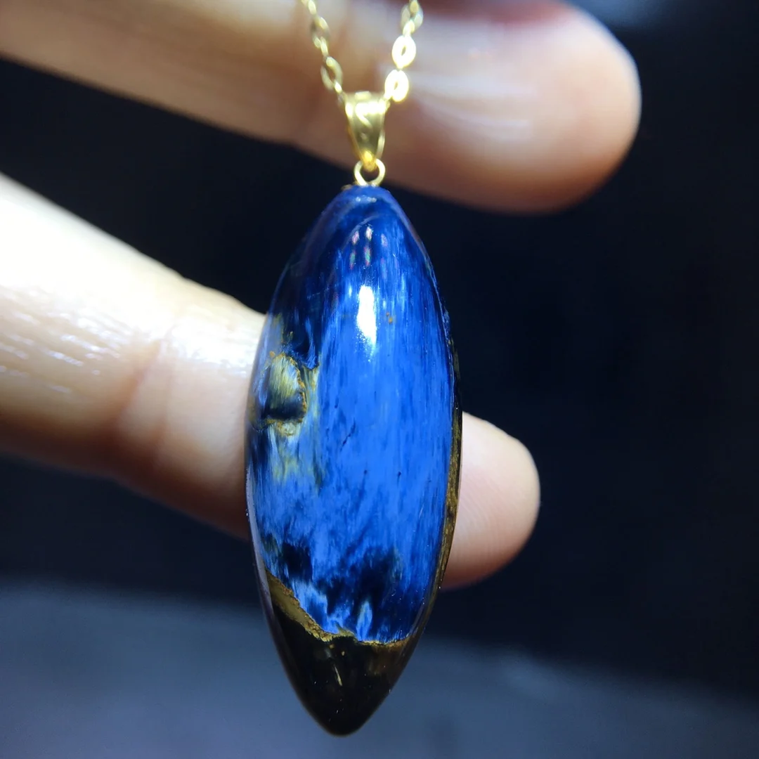 Natural Blue Yellow Pietersite Pendant Women Men Fire Pietersite 30.3/12.2mm Namibia Necklace Jewelry AAAAAA