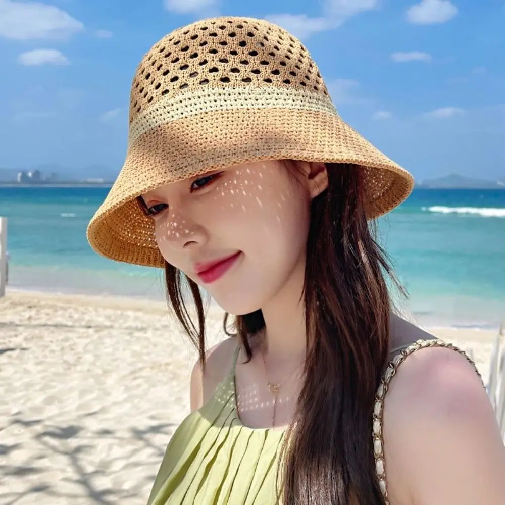 Floppy Wide Brim Sun Hat Summer Sun Protection Casual Caps Leather Buckle Fisherman Hats Women Outdoor Holiday Beach Straw Cap