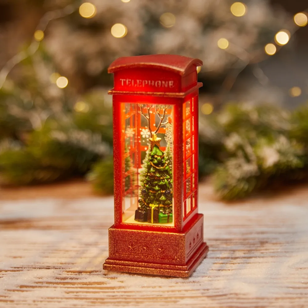 Christmas Phone Booth LED Lights Telephone Booth Santa Claus Decoration Light Battery Operated with Christmas Tree Ornaments