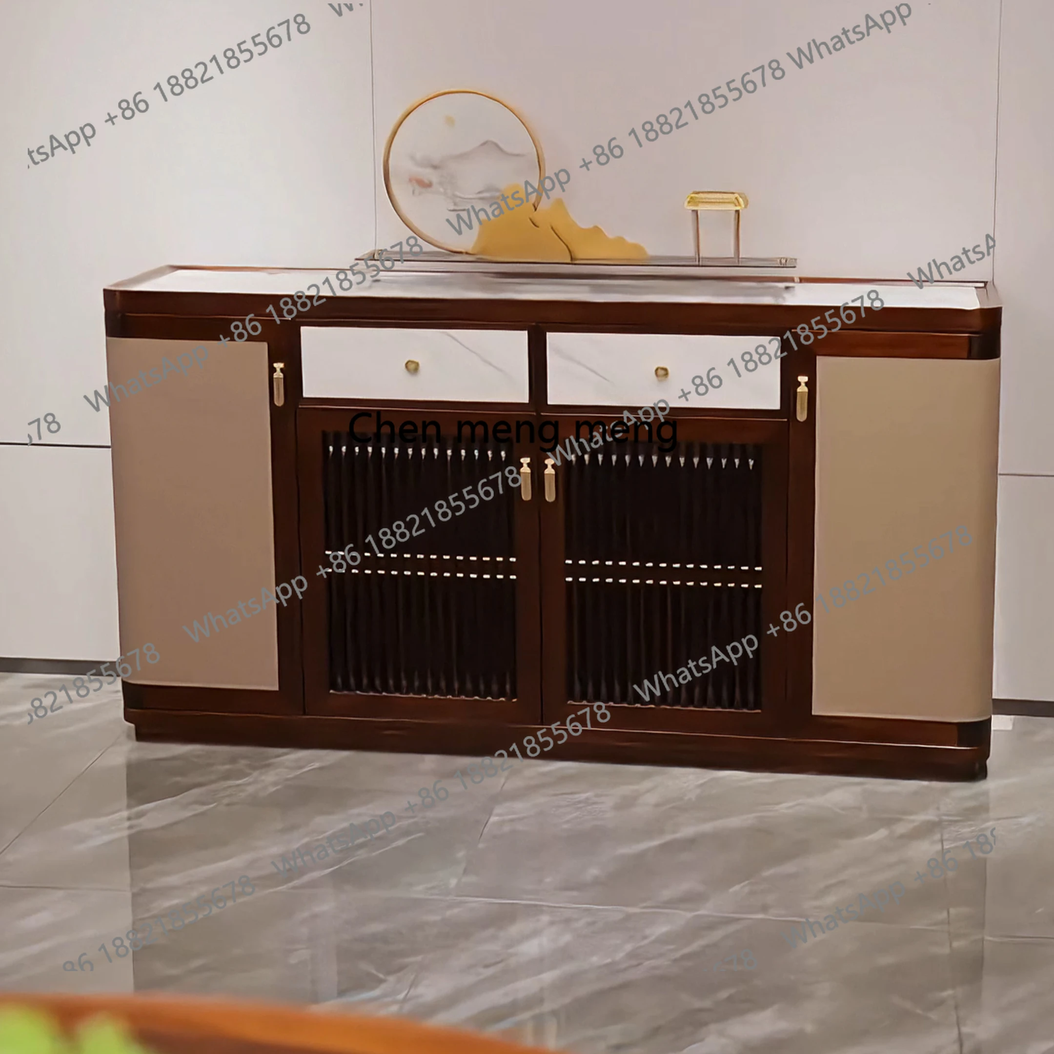 

New Chinese side cabinet, ebony entrance solid wood locker, living room modern rock slab decorative storage cabinet