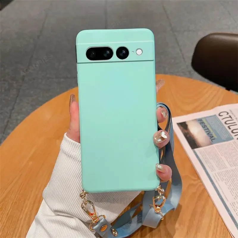 Necklace Strap Cord Crossbody Lanyard Liquid Silicone Case For Google Pixel 8 7 6 Pro 7A 6A Back Cover On Pixel7 Pixel6 A 7pro