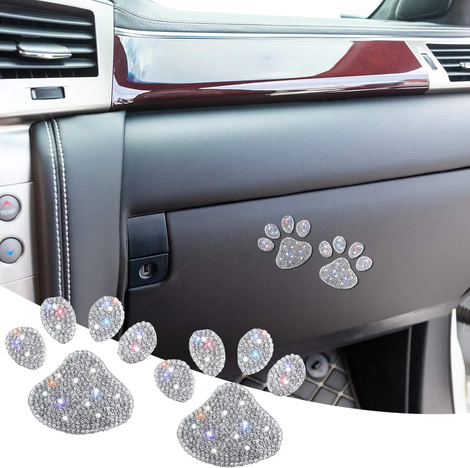 2/4 Pcs Paw Print Car Decal Dog Paw Print Stickers Bling Rhinestone Decals Sticker for Car Bumper Window Laptops Decoration