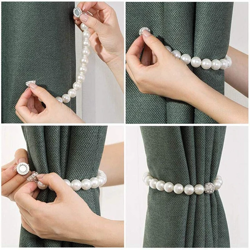 2 Pcs Curtain Tie Back Buckles Curtain Rope Clips White ABS Pearl Drapery Magnetic Buckles Tieback Ring Holder