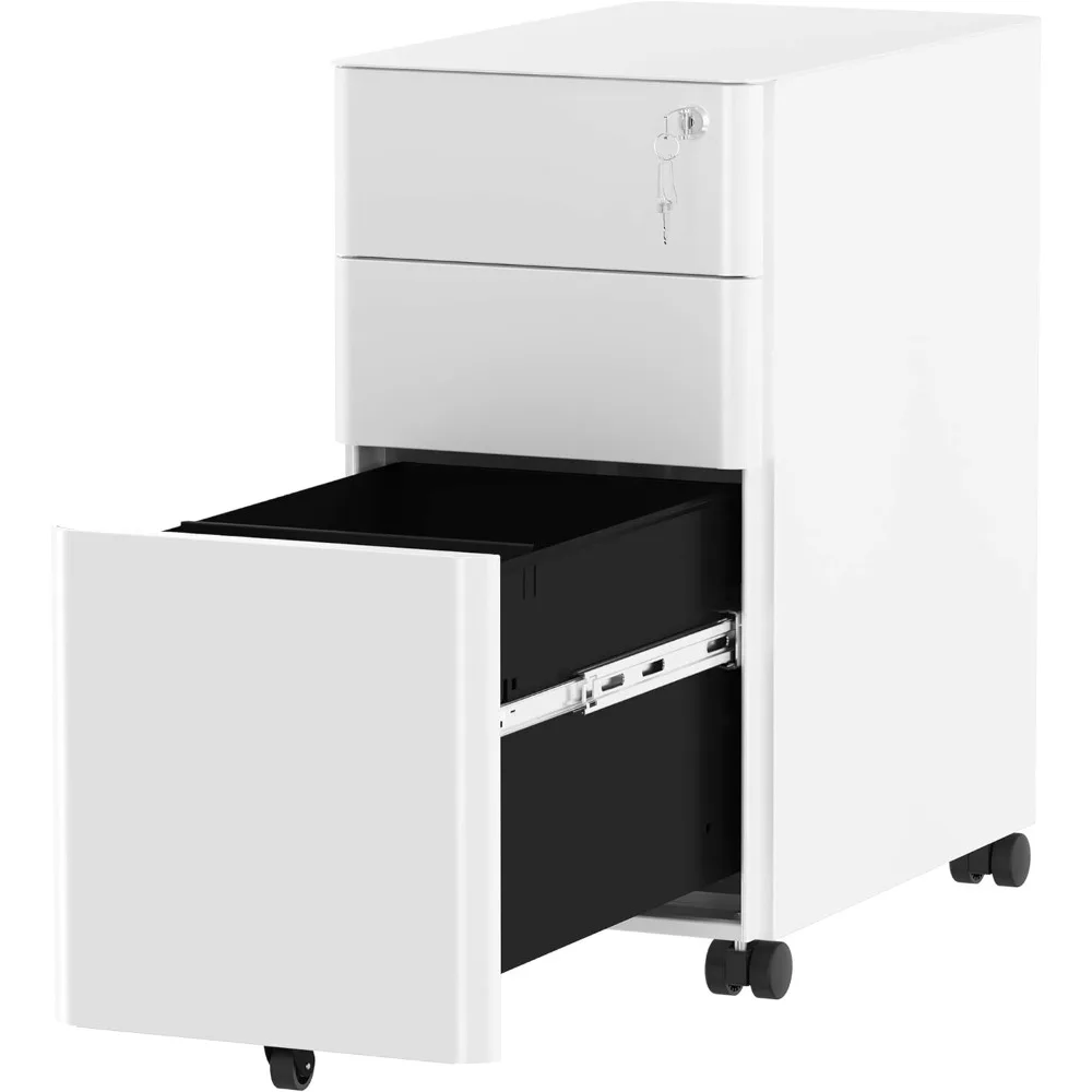 

3-Drawer Slim File Cabinet with Lock, Mobile Metal Office Storage Filing Cabinet, Legal/Letter Size, Pre-Assembled File Cabinet