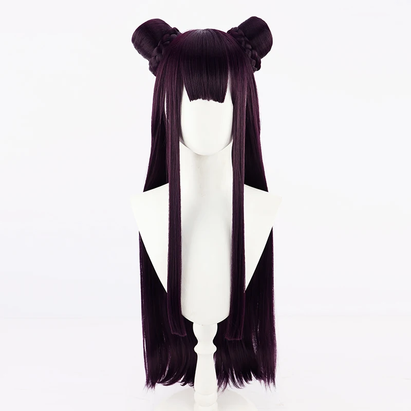 Ninomae Inanis Cosplay Wig Hololive Vtuber Dark Purple Long Straight Bun Synthetic Hair Heat Resistant Halloween Party Role Play