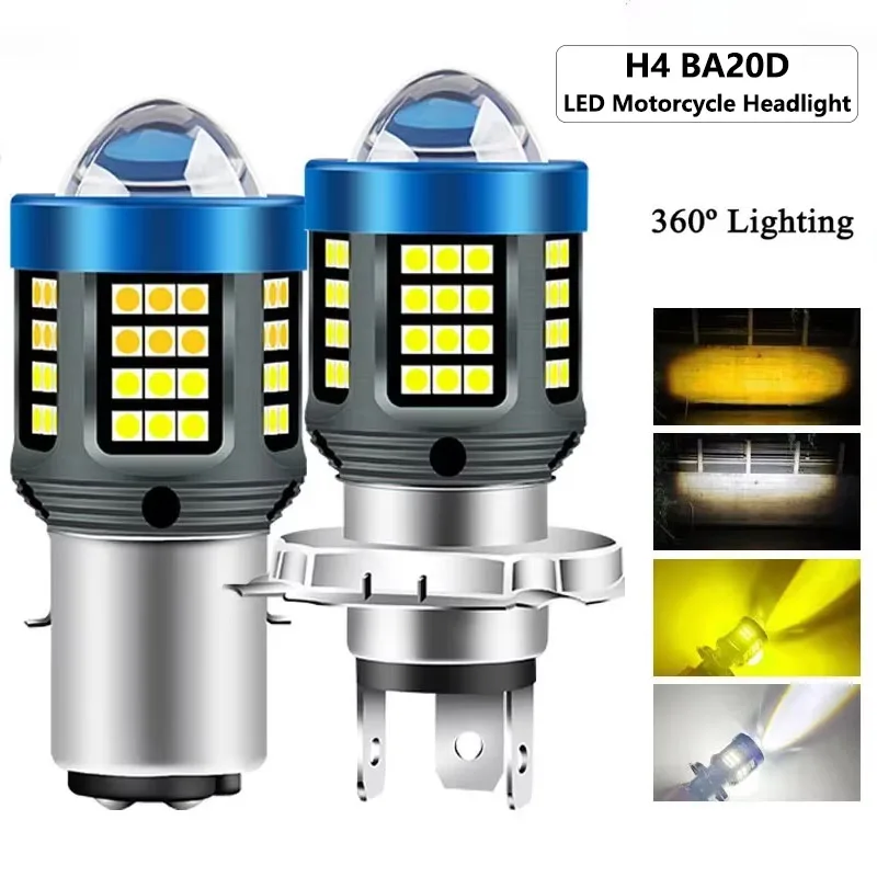 H4 BA20D H6 LED Motorcycle Headlight CSP Dual Color White Yellow Hi Lo Beam Lens Fog Lamp for Motobike Scooter Running Light