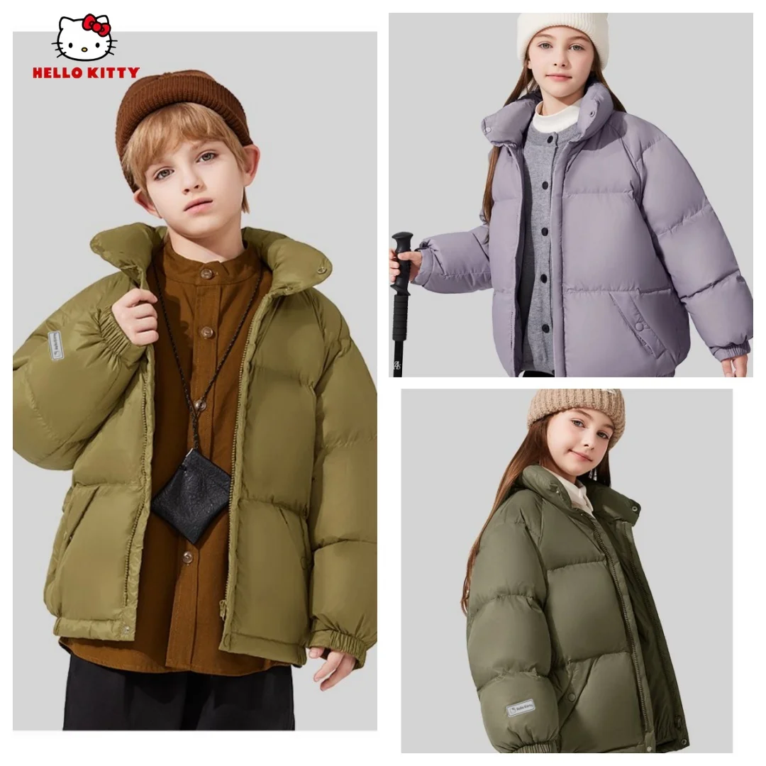 

Детская теплая пуховая куртка Hello Kitty для мальчиков и девочек, ветрозащитная, морозостойкая верхняя одежда, зимняя очень теплая пуховая куртка с высоким воротником