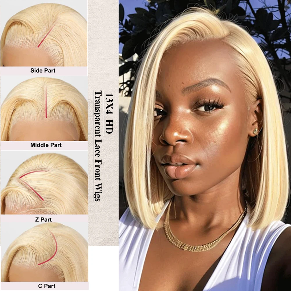 Wig Bob rambut manusia 13x4 renda Frontal HD Wig transparan bagian dalam 180% kepadatan 613 Wig depan renda pirang pra pencabutan dengan wanita