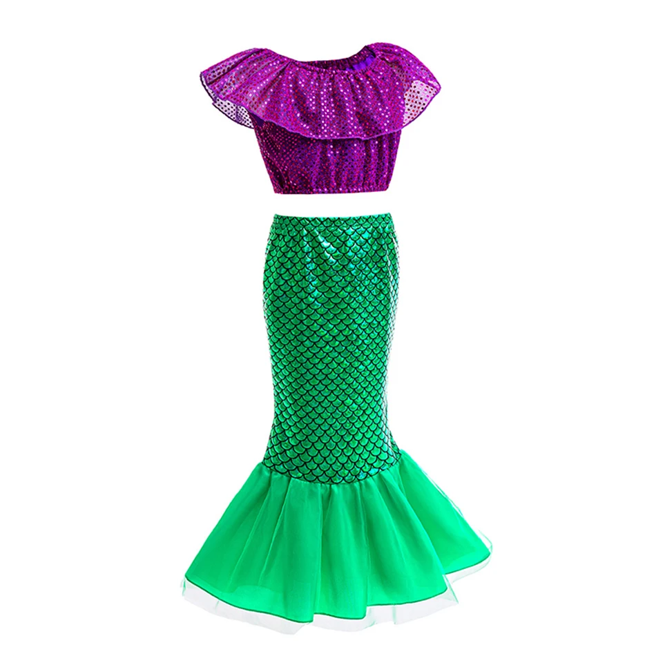 Zeemeermin Cosplay Prinses Fishtail Jurk Meisjes Ariel Verjaardag Halloween Feest Kostuum Kinderen Pailletten Mesh Jurk Kid Charme Kleding