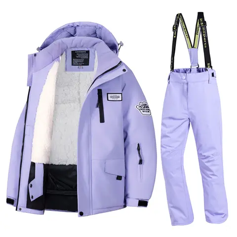 Thicken Winter Ski Suit  Children Waterproof Warm Ski Jacket Ski Pants Windproof Snowboard Hooded Ski Wear Boys&girls 110-16