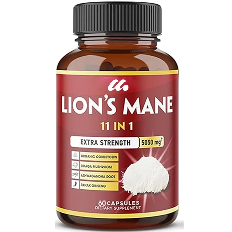 

Lion's mane mushroom supplement, containing Cordyceps sinensis, Ganoderma lucidum, and South African drunken eggplant