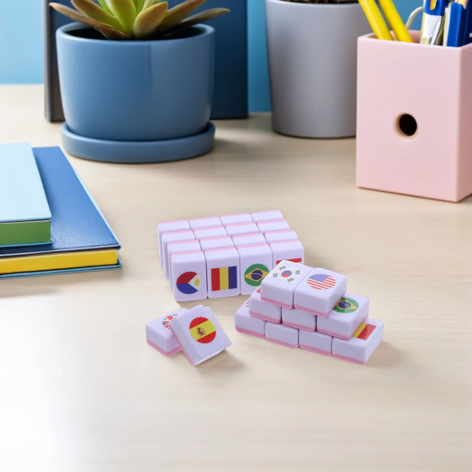 64pcs Flag Mahjong Set 24Mm Portable Mini For Two Players Strategy Memory Matching Family Tabletop Travel Board Geography