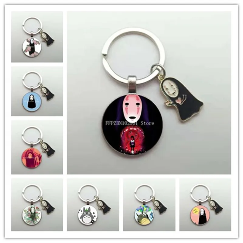 Cute faceless male keychain cartoon anime character poster glass cabochon pendant keychain fans children friends gifts