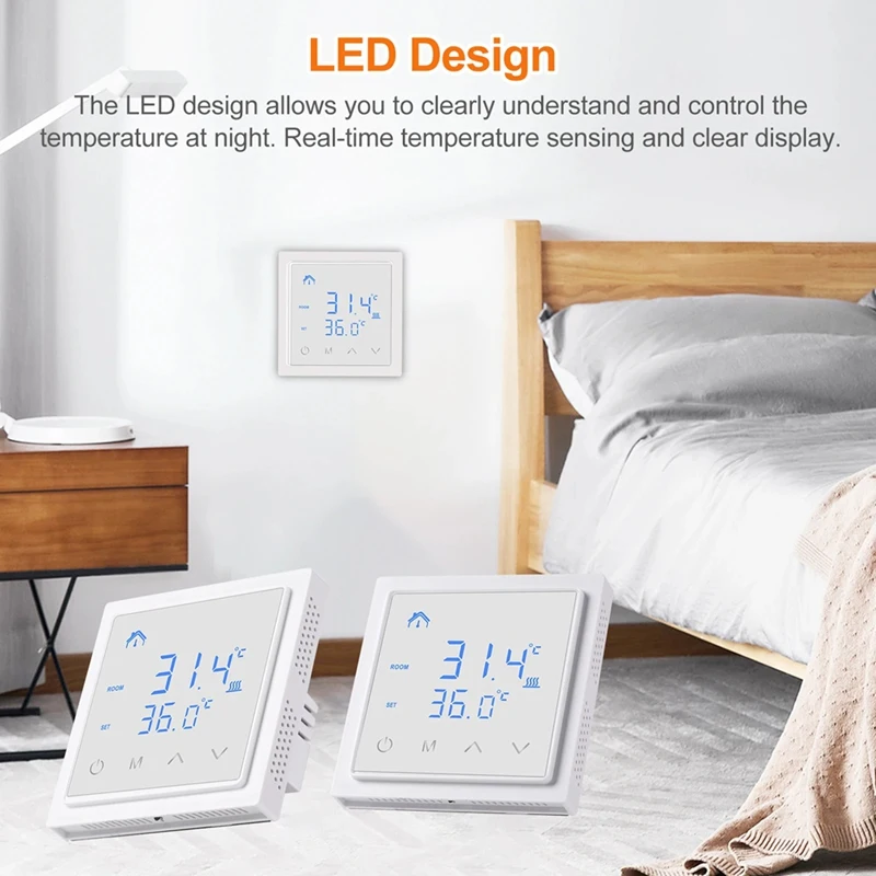 منظم حرارة ذكي 16A جهاز تحكم في درجة الحرارة لتدفئة الأرضية مع شاشة LED تعمل باللمس 85-265 فولت للتحكم في التدفئة الكهربائية