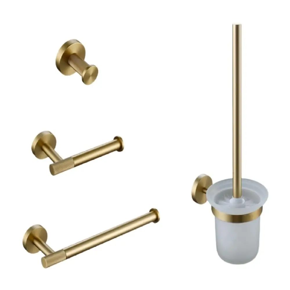 

Brushed Gold Knurled Brass Bathroom Hardware Accessories Set Towel Bar Ring Robe Hook Paper Holder Toilet Brush, Customized