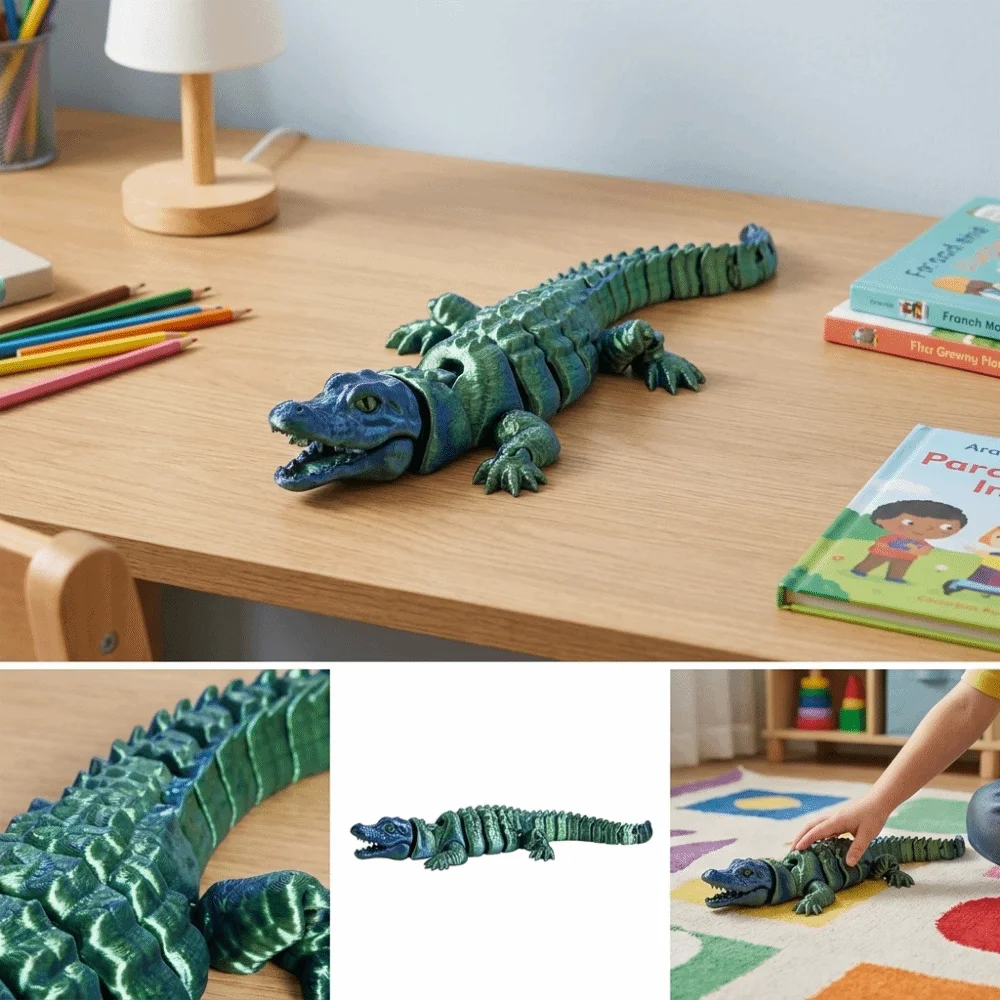 Creative 3D Printed Simulation Crocodile Model Moveable Multi-joint Crocodile Figure Model Flexible Lifelike