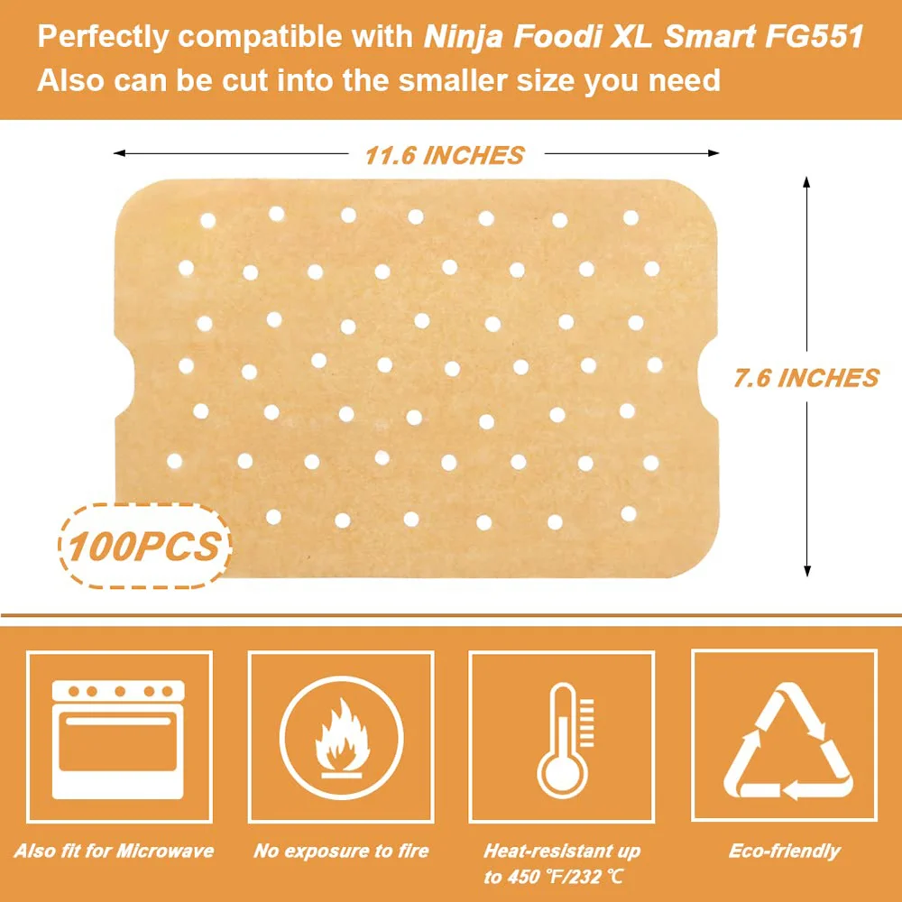 Air Fryer Parchment Paper Non-stick Perforated Airfryer Liner - 6-in-1 Indoor Grill Baking Tools for Ninja Foodi Smart XL FG551