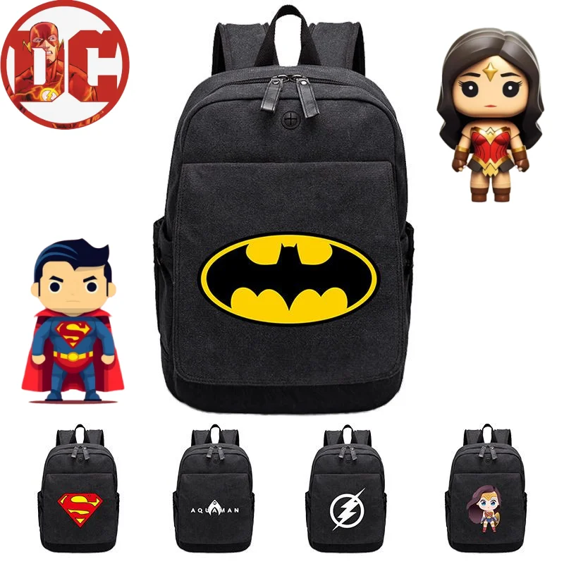 Cool DC Superman, The Flash, Batman, Aquaman, Wonder Woman Creative Anime Cartoon Pattern Moda Casual Mochila de gran capacidad