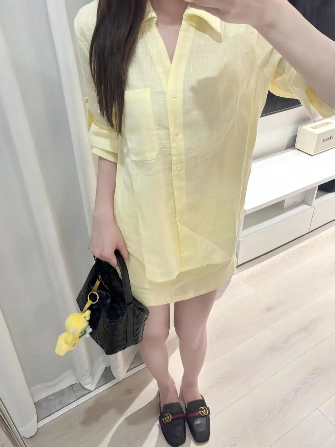 

Yellow High Waist Slim Fit Long Sleeve Shirt And Skirt Set Women's Summer Fashion Ensemble Collar Button up Casual Wear
