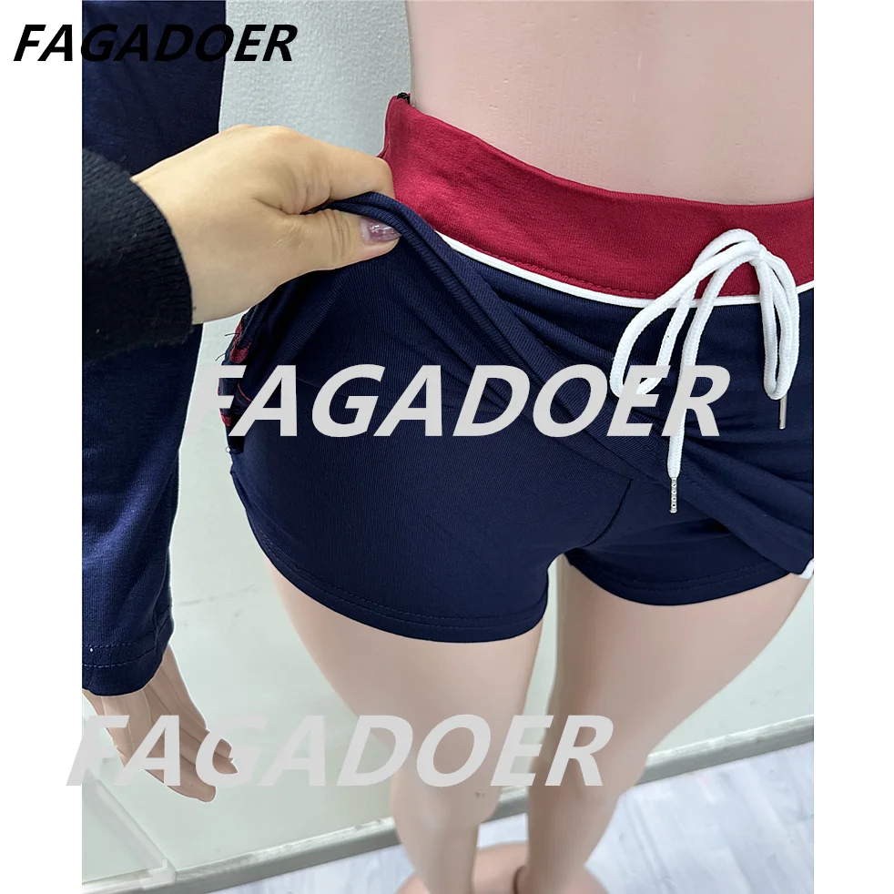 FAGADOER Letter Print 2 Piece Sets Women Outfit Y2K Streetwear Color Block  V Neck Crop Tops And High Waist Mini Skirt Suits New