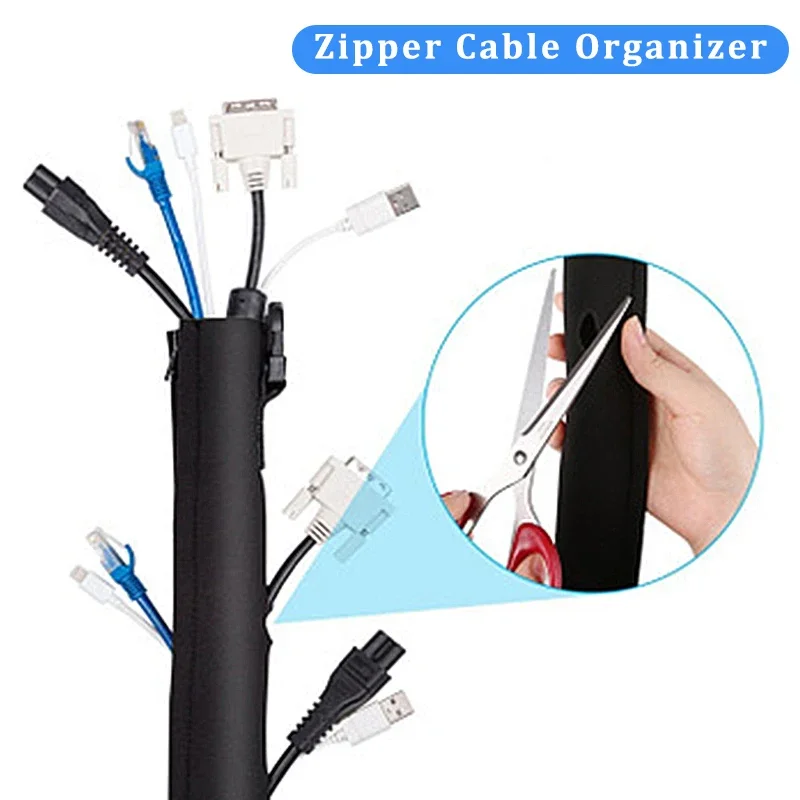 Zipper Cable Sleeve Wire Cable Management Organizer DIY Neoprene 50*11CM Sleeve Wire Protector  for TV Computer Office Home