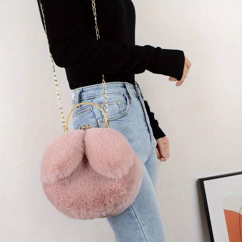 Cute Rabbit Ear Plush Chain Bag Single Shoulder Crossbody Phone Bag Versatile Stylish Women's Bag Luxury Bag