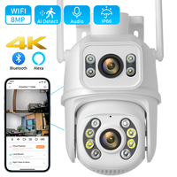 8MP 4K PTZ Wifi Camera Dual Lens with Dual Screen Ai Human Detect Auto Tracking Wireless Outdoor Surveillance Camera iCSee App