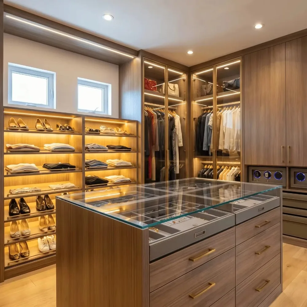 Modern Style Closet Custom Glass Door Wardrobe Bedroom Storage Furniture