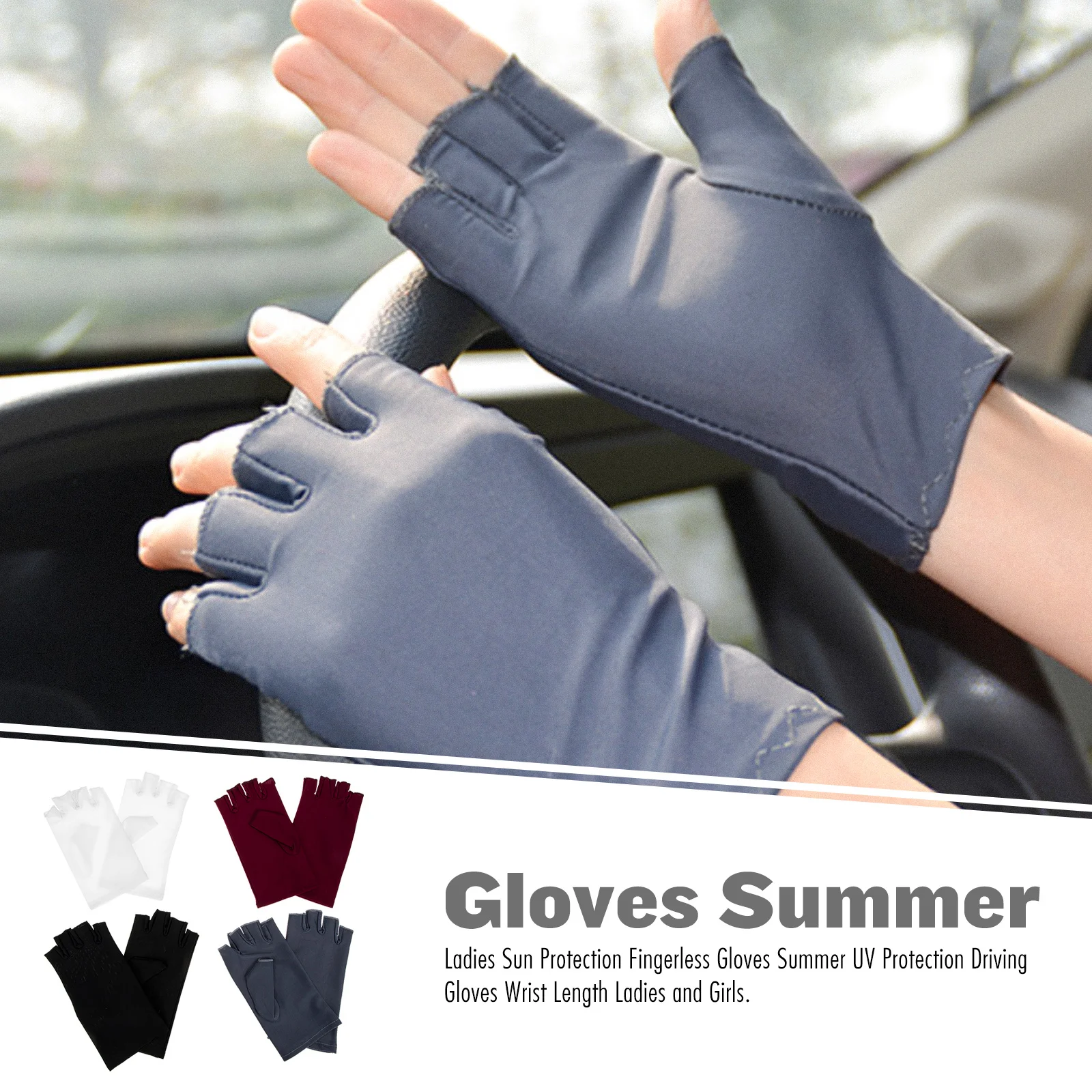 

5Pairs Sun Protection Gloves for Women Breathable Half Finger Shock Absorbing Outdoor Driving Cycling Uv Protection Gloves