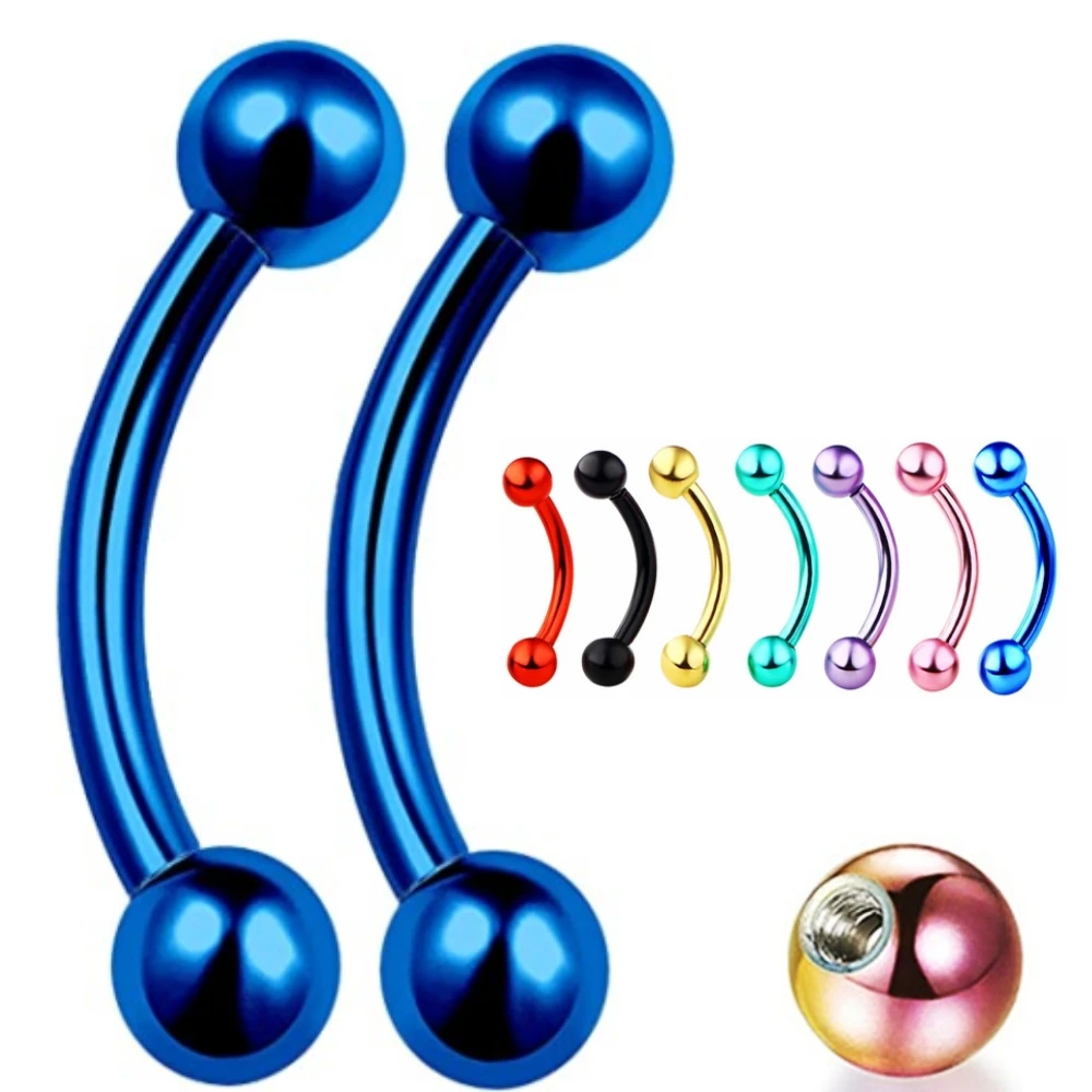 

7pc Colourful 16G 1.2mm Eyebrow Ring Surgical Steel 3mm Ball 8mm Bar Ear Tragus Curved Barbell Piercing Jewellery