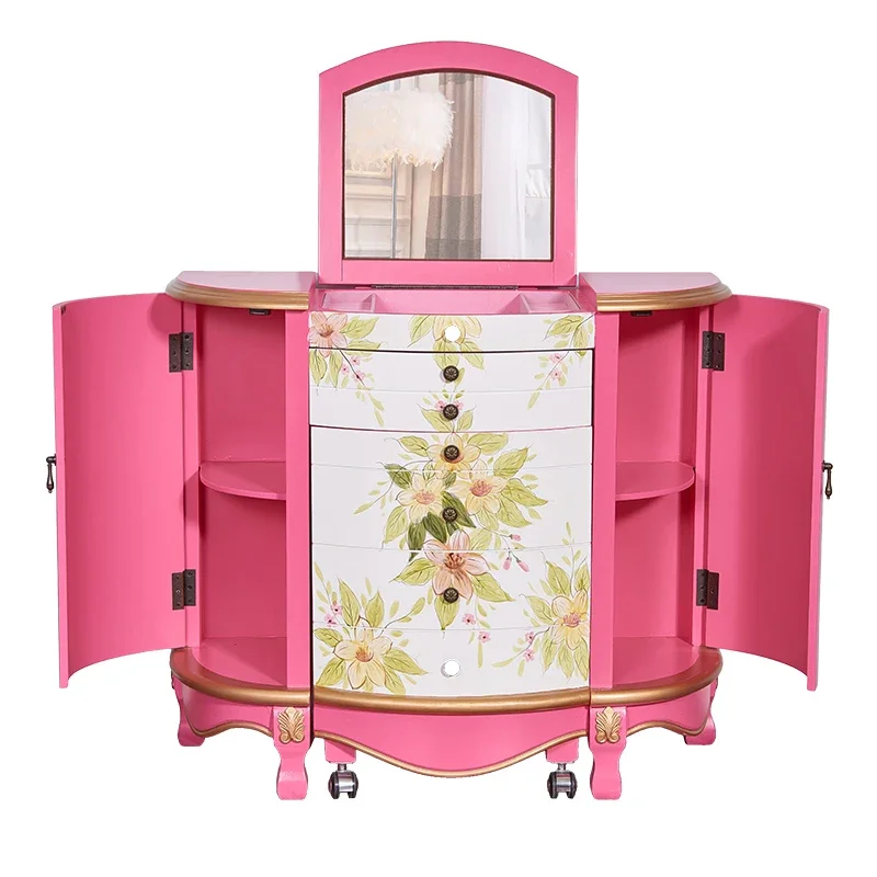 Pastoral painted dressing table Modern simple bedroom Multifunctional dressing table Storage cabinet Folding makeup mirror